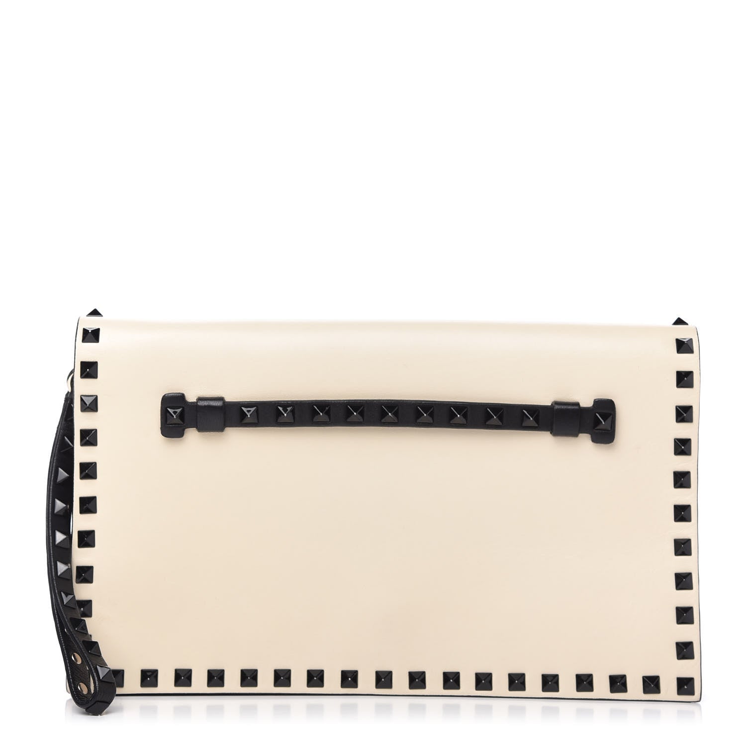 Valentino Garavani Nappa Rockstud Wristlet Clutch Black Light Ivory 1 of 9