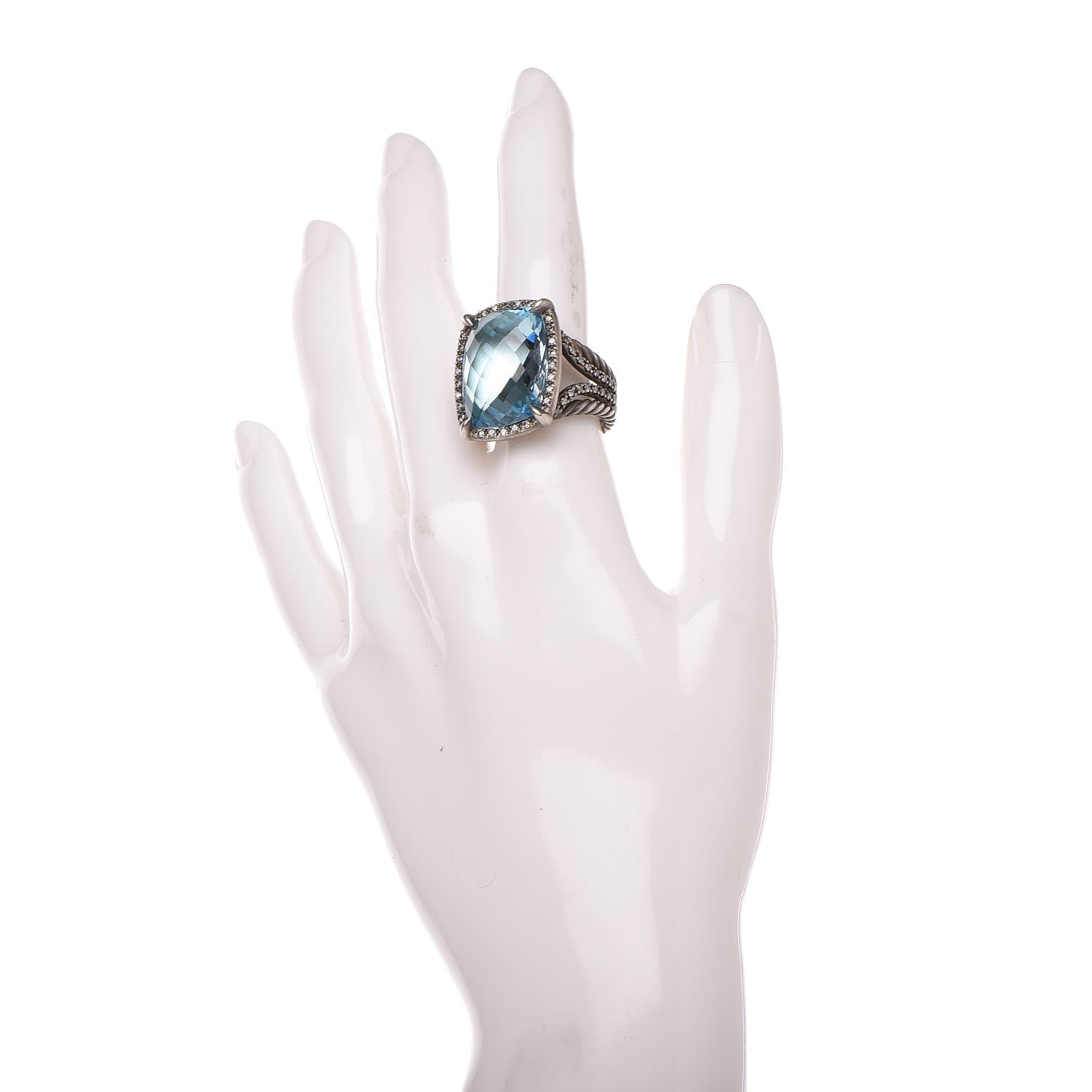 David Yurman Darkened Sterling Silver Diamond Blue Topaz 20mm Chatelaine Ring 56 7.5 2 of 5