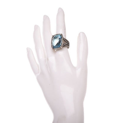 David Yurman Darkened Sterling Silver Diamond Blue Topaz 20mm Chatelaine Ring 56 7.5 2 of 5