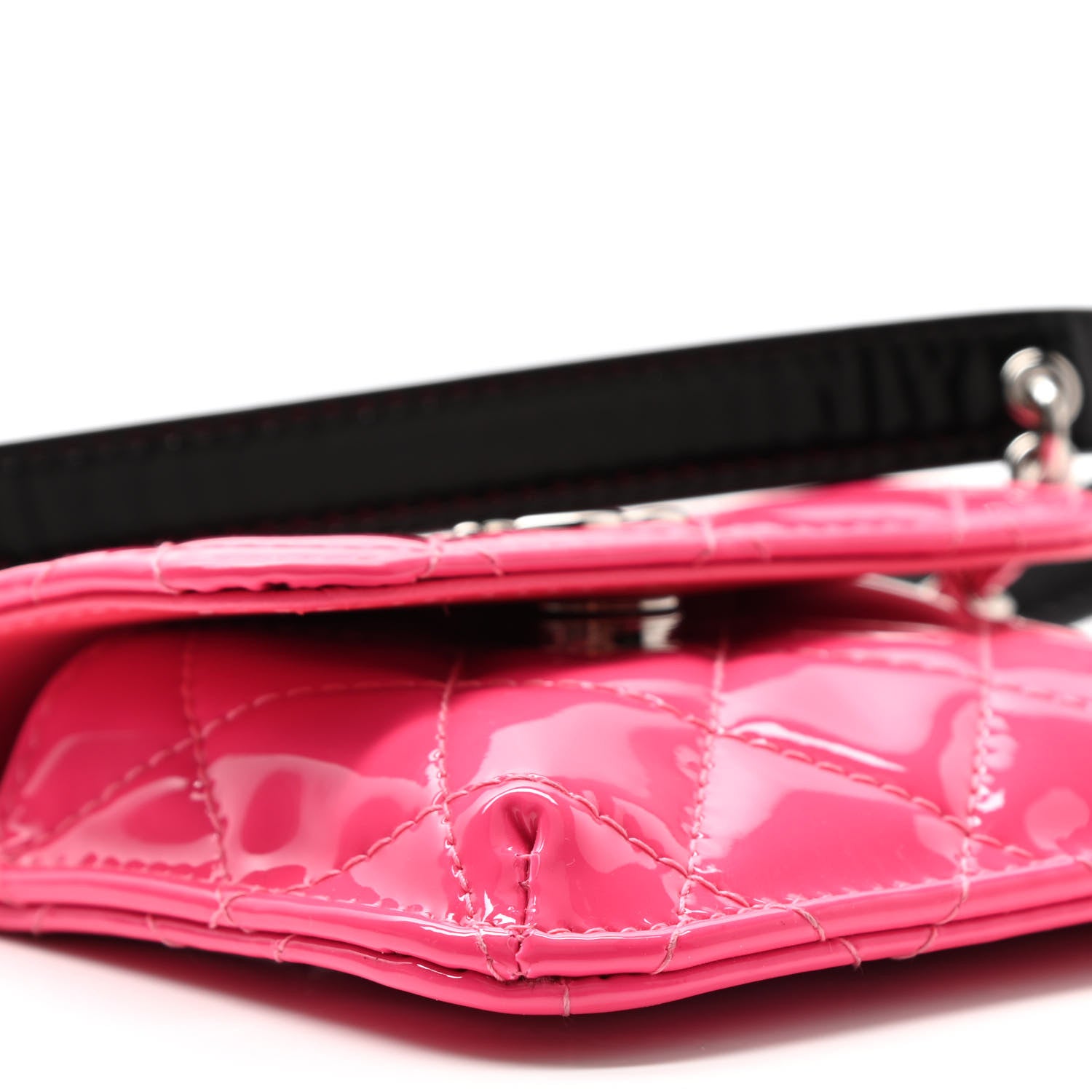Chanel Patent Quilted Belt In Love Double Mini Flap Waist Bag Black Pink 12 of 13