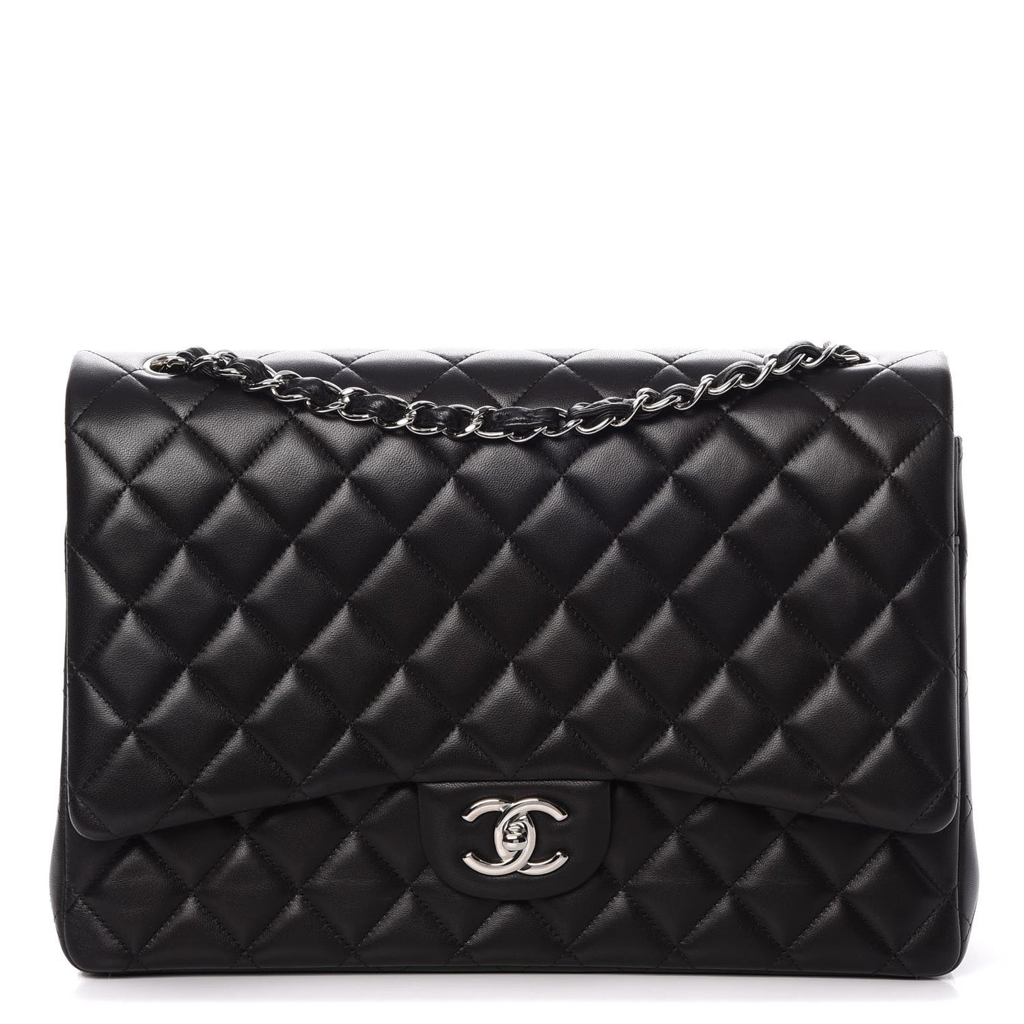 Lambskin Quilted Maxi Double Flap Black