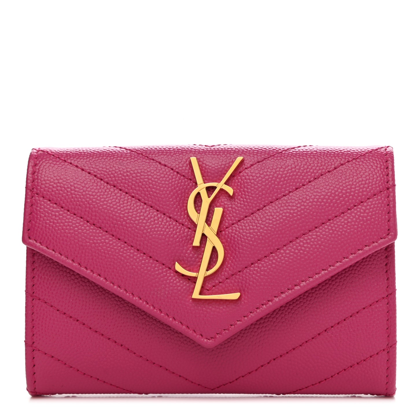 Grain De Poudre Matelasse Chevron Small Monogram Envelope Wallet Fuxia Couture
