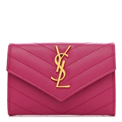 Saint Laurent Grain De Poudre Matelasse Chevron Small Monogram Envelope Wallet Fuxia Couture 1 of 8
