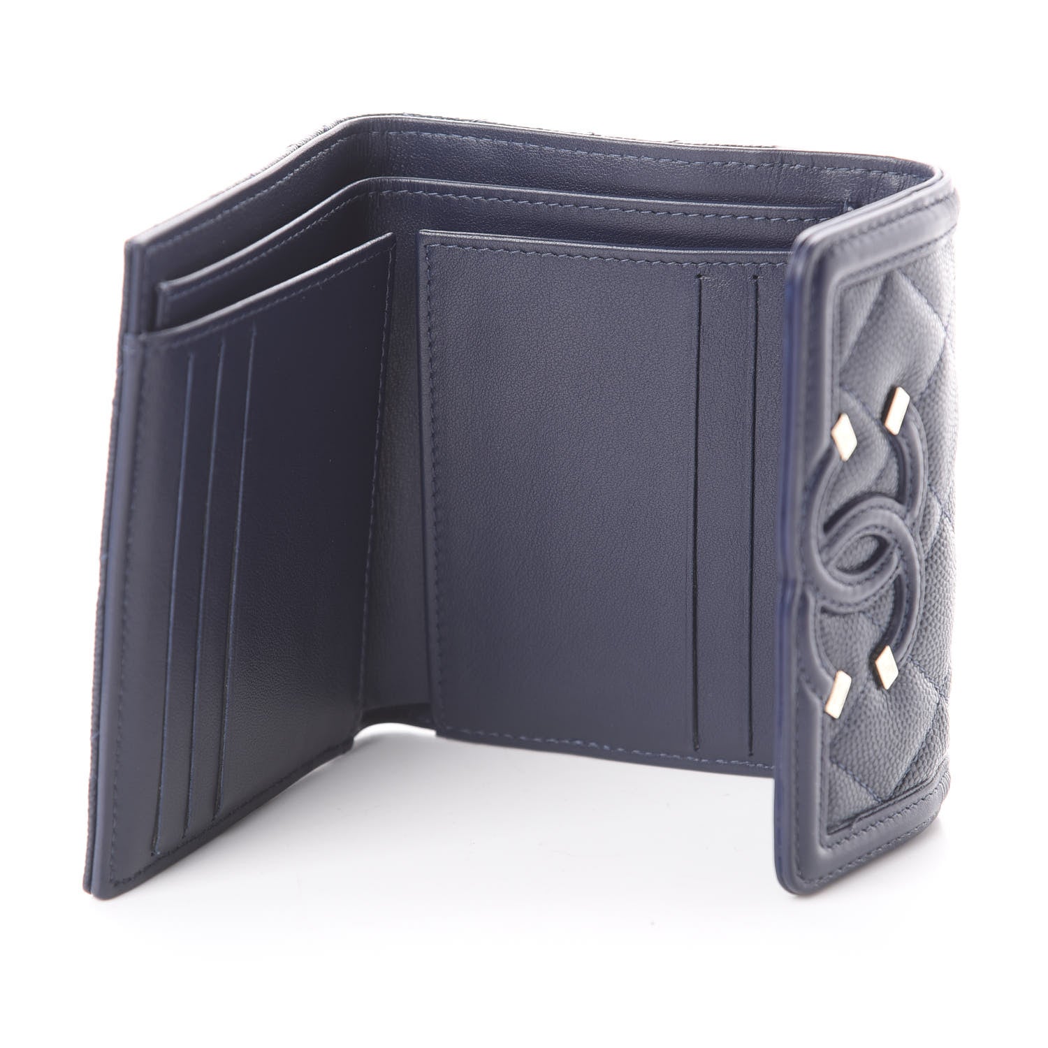 Chanel Caviar Quilted Filigree Compact Wallet Navy 8 of 13
