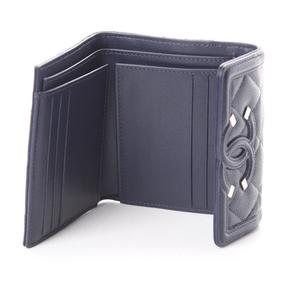 Chanel Caviar Quilted Filigree Compact Wallet Navy 8 of 13