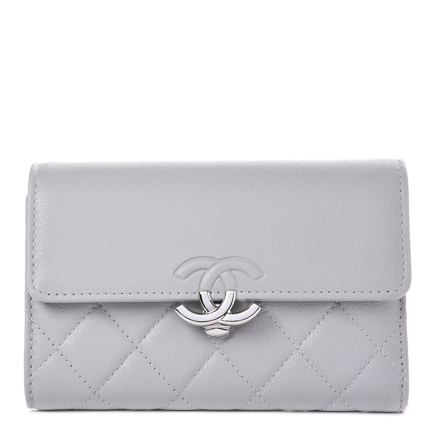 Lambskin Quilted CC Box Flap Wallet Grey