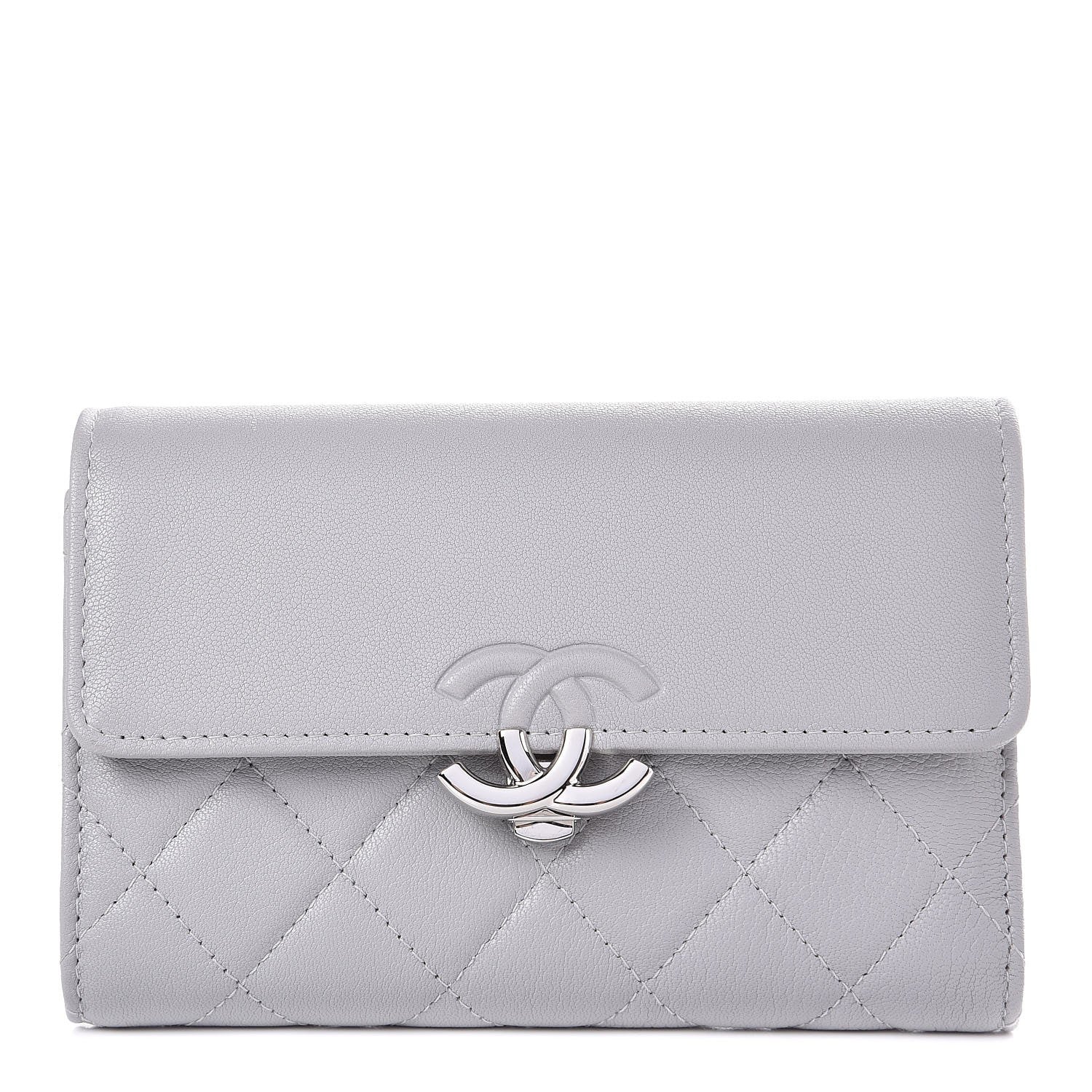 Chanel Lambskin Quilted CC Box Flap Wallet Grey 1 of 10