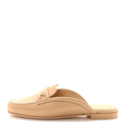 Chanel Lambskin Pearl CC Mules 36.5 Beige 1 of 10