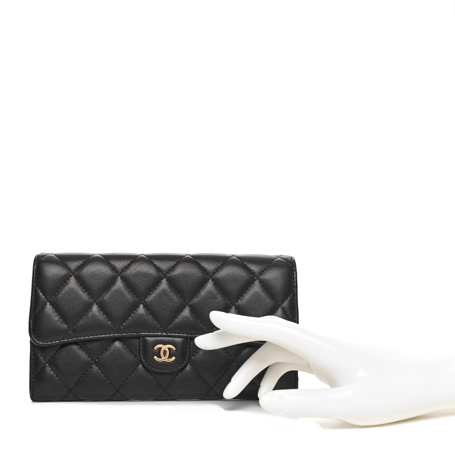 Chanel Lambskin Quilted Large Gusset Flap Wallet Black 2 of 11