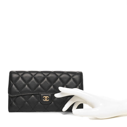 Chanel Lambskin Quilted Large Gusset Flap Wallet Black 2 of 11
