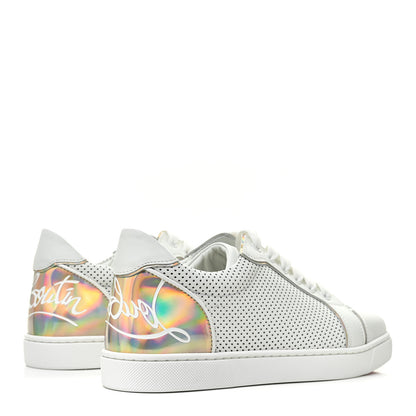 Christian Louboutin Calfskin Perforated Patent Vieira Flat Sneakers 38 White 5 of 10