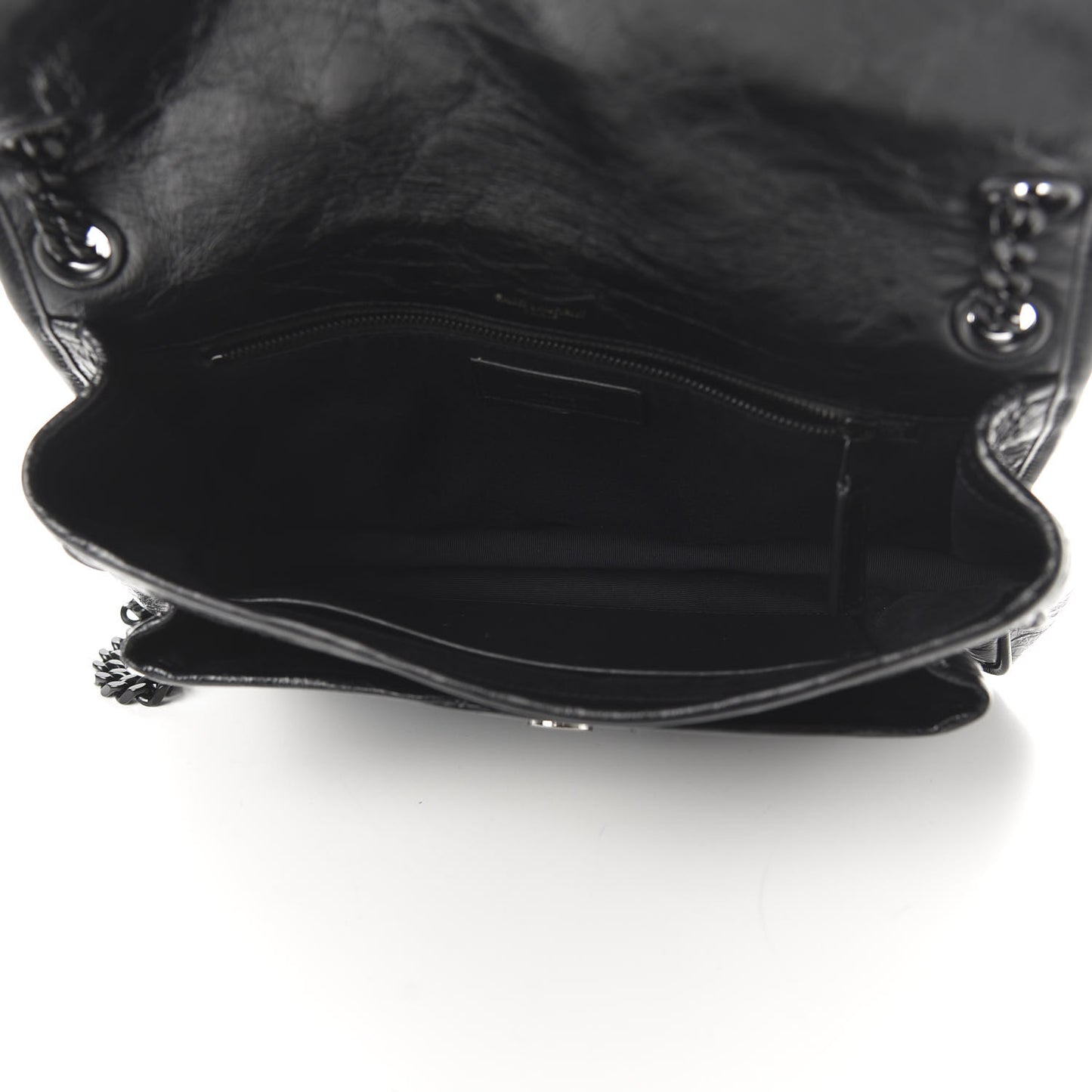 Crinkled Calfskin Matelasse Monogram Medium Niki Chain Satchel Black