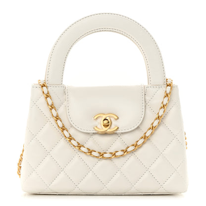 Chanel Shiny Aged Calfskin Quilted Nano Kelly Shopper White 1 of 13