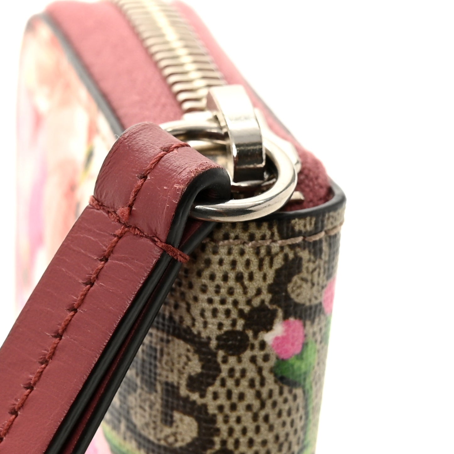GG Supreme Monogram Blooms Zip Around Card Case Wallet Beige Multicolor Dry Rose
