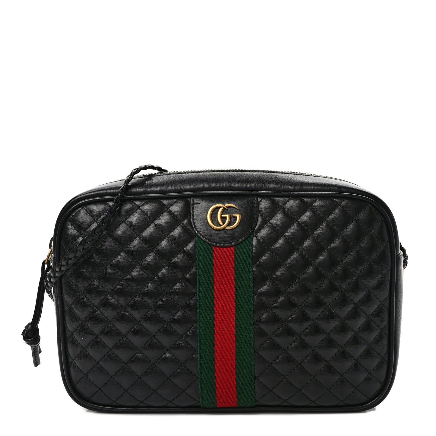 Calfskin Web Trapuntata Small GG Shoulder Bag Black