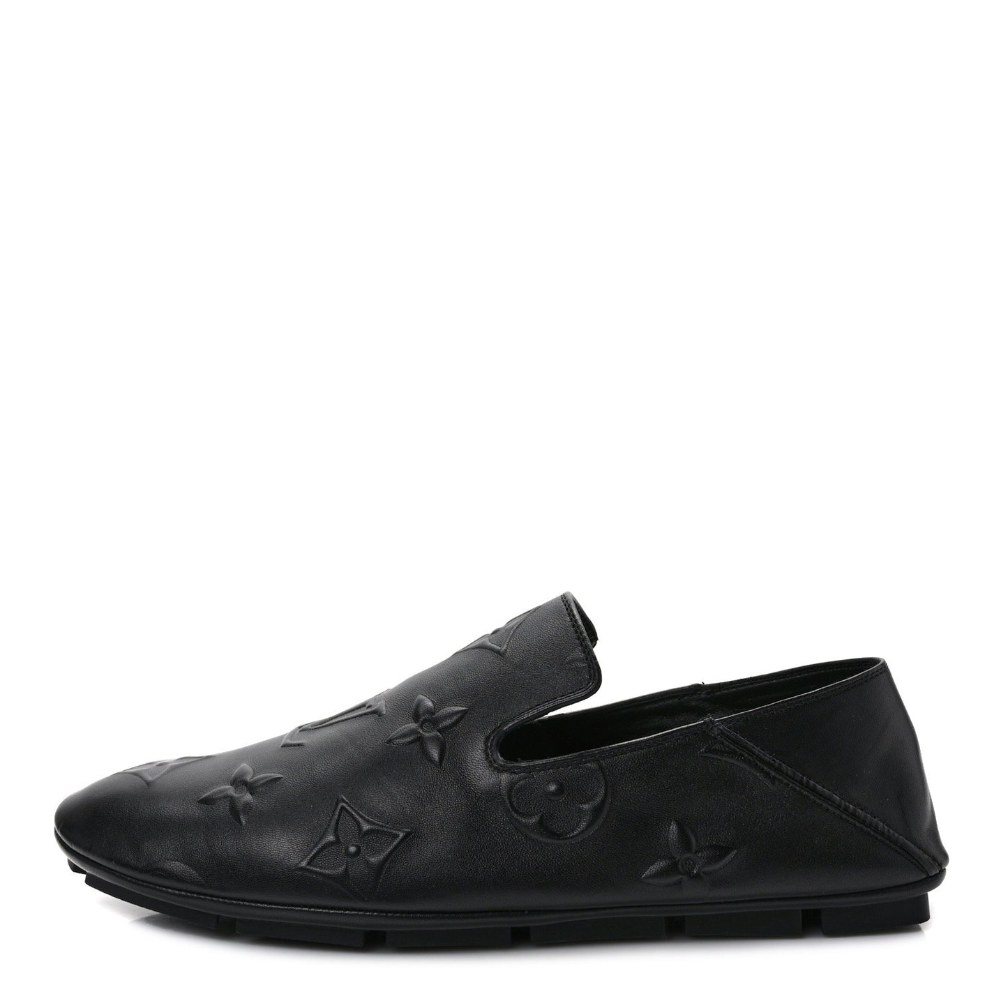 Calfskin Embossed Maxi Monogram Driver Open Back Moccasins 9.5 Black