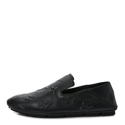 Louis Vuitton Calfskin Embossed Maxi Monogram Driver Open Back Moccasins 9.5 Black 1 of 8