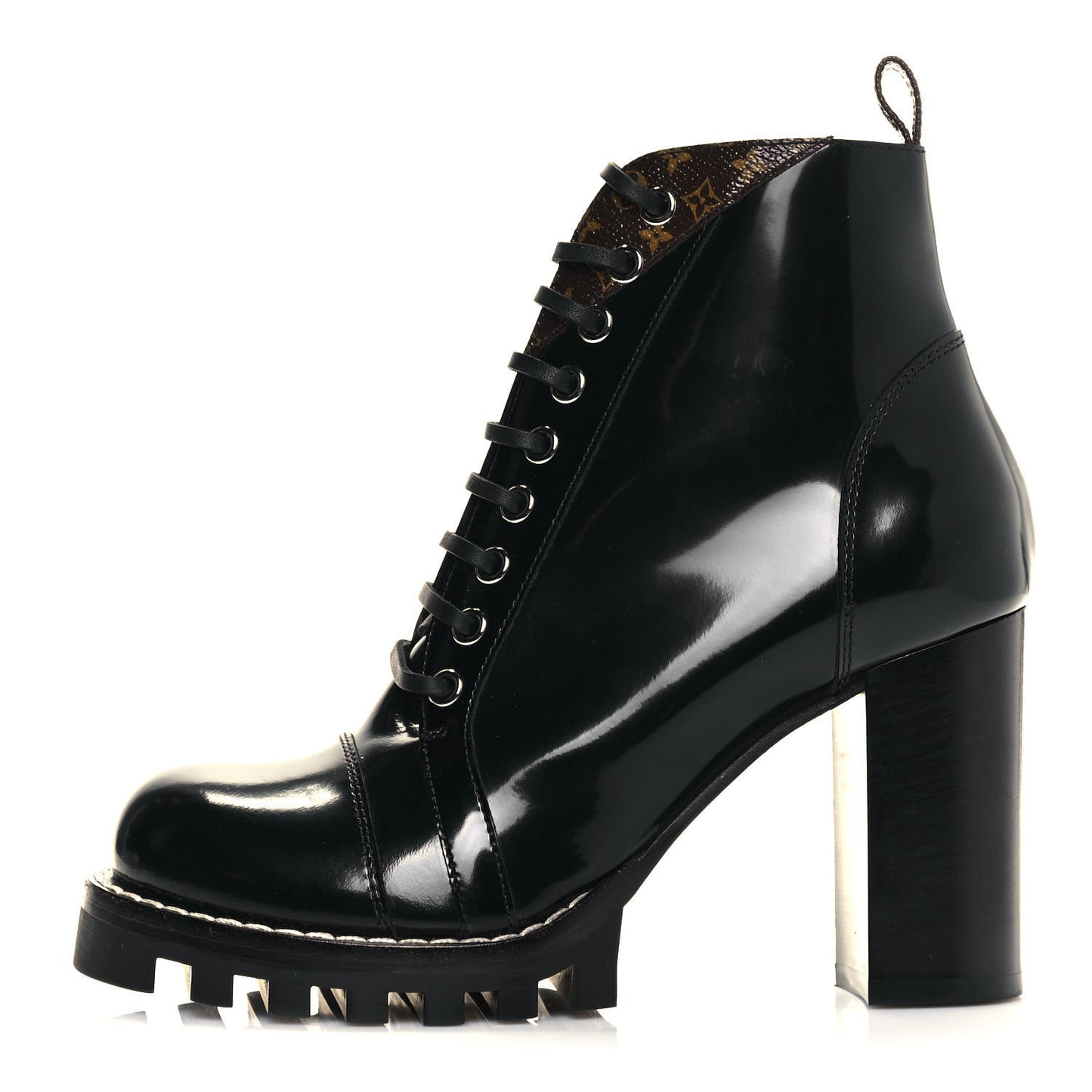 Patent Calfskin Monogram Star Trail Ankle Boots 38 Black