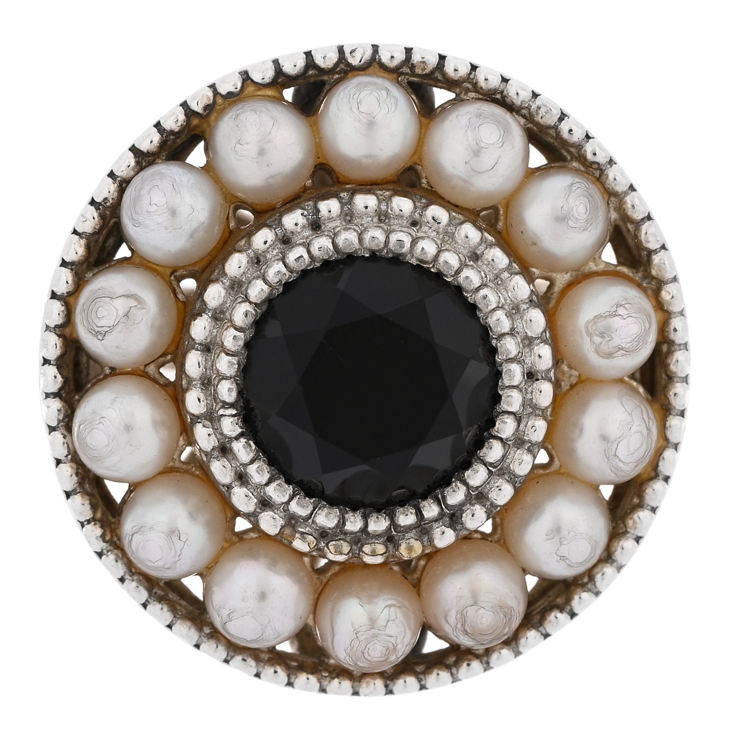 Sterling Silver Black Onyx Freshwater Pearl Ziegfeld Ring 49 5