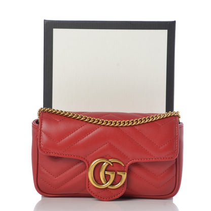 Gucci Calfskin Matelasse Super Mini GG Marmont Shoulder Bag Hibiscus Red 8 of 8