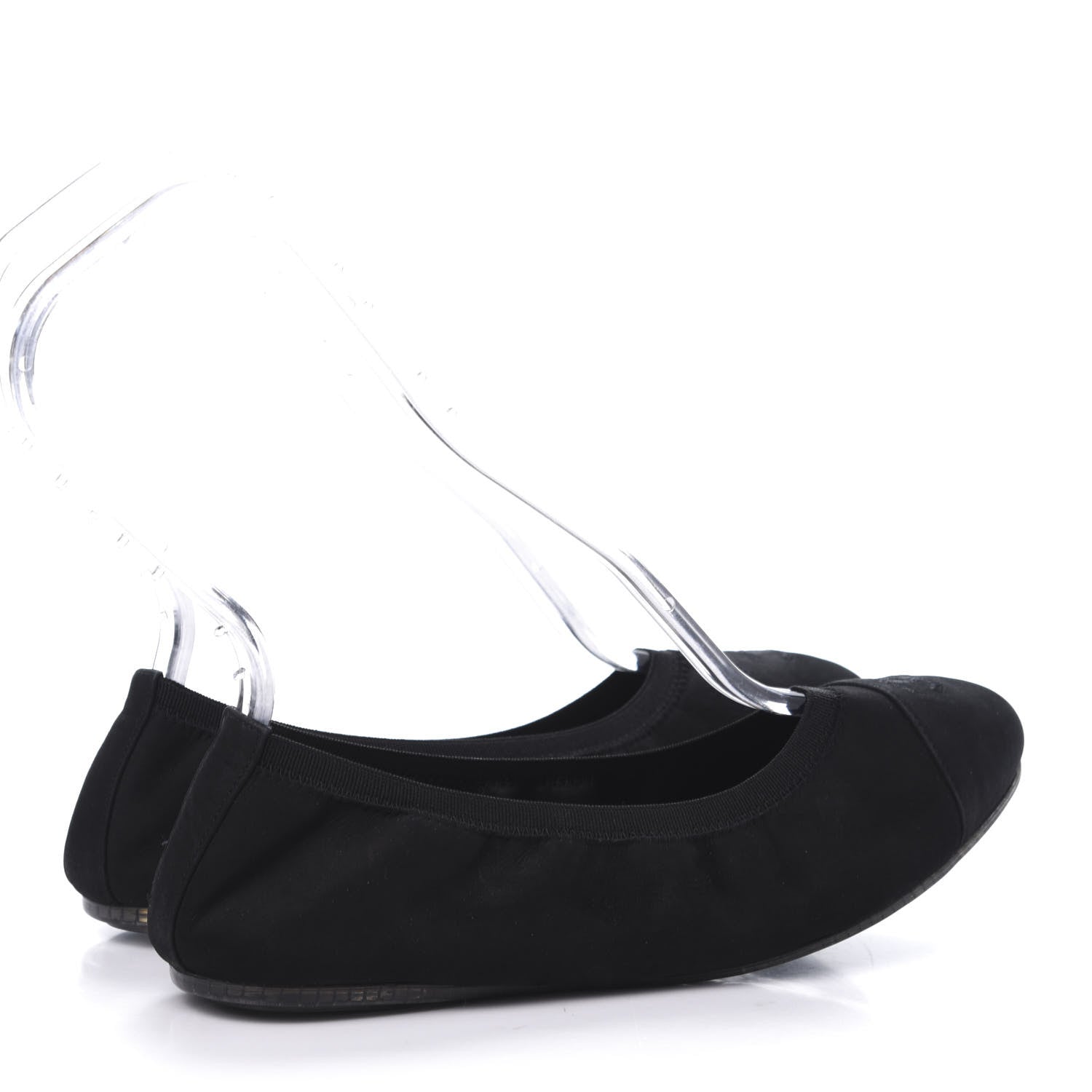 Chanel Fabric CC Elastic Cap Toe Ballerina Flats 38 Black Silver 4 of 8