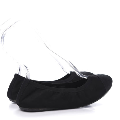 Chanel Fabric CC Elastic Cap Toe Ballerina Flats 38 Black Silver 4 of 8