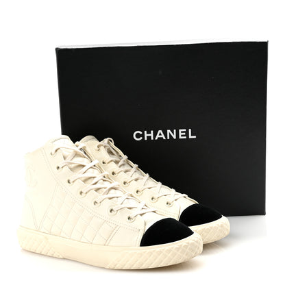 Chanel Calfskin High Top CC Sneakers 40 Ivory Black 10 of 10