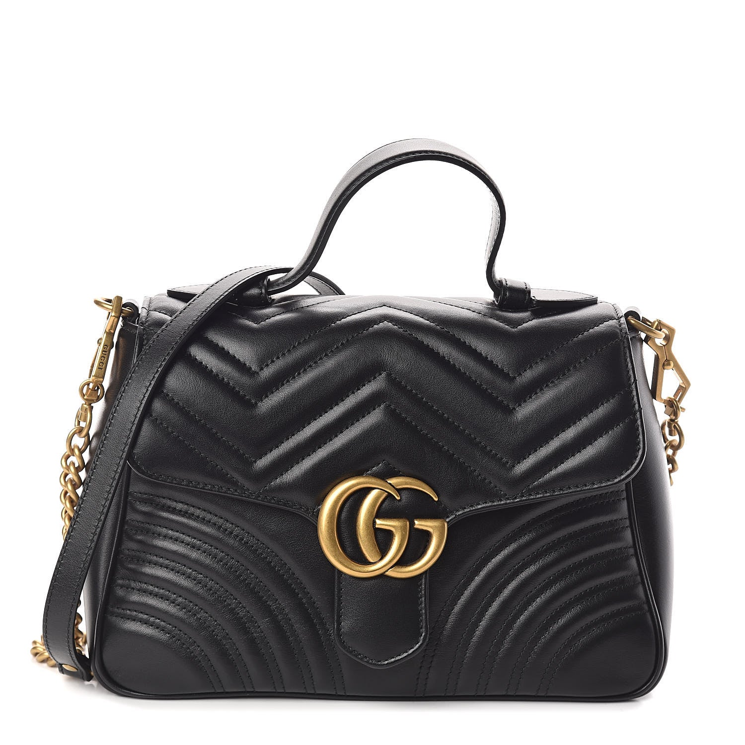 Gucci Calfskin Matelasse Small GG Marmont Top Handle Shoulder Bag Black 1 of 9