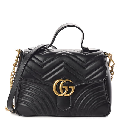 Gucci Calfskin Matelasse Small GG Marmont Top Handle Shoulder Bag Black 1 of 9