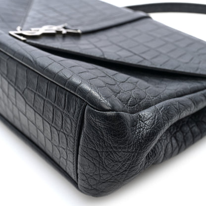 Saint Laurent Calfskin Crocodile Embossed Large College Monogram Satchel Black 8 of 8