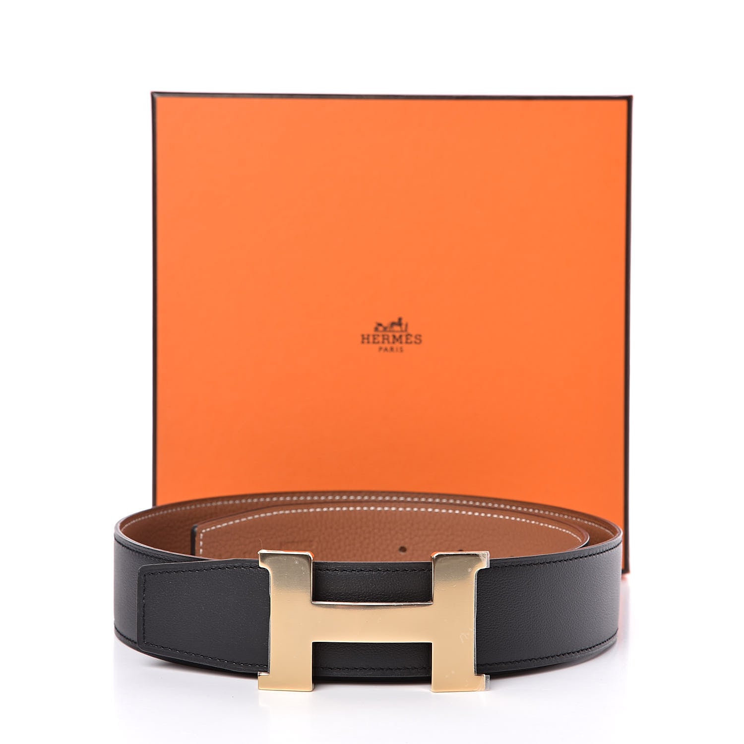 Hermes Box Togo 32mm H Belt 80 Black Gold 7 of 7