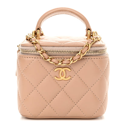 Chanel Lambskin Quilted Top Handle Mini Vanity Case With Chain Beige 1 of 12