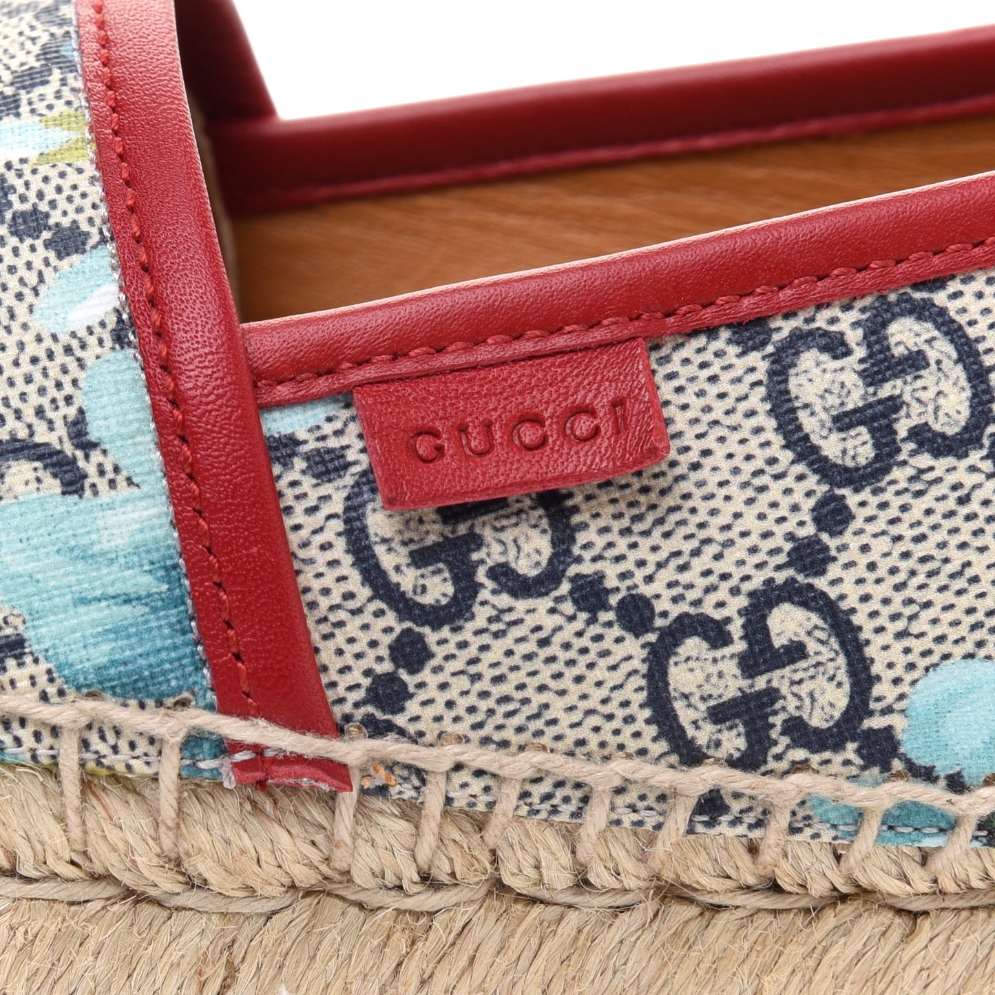 GG Supreme Monogram Blooms Espadrilles 39 Beige Blue Navy Hibiscus Red