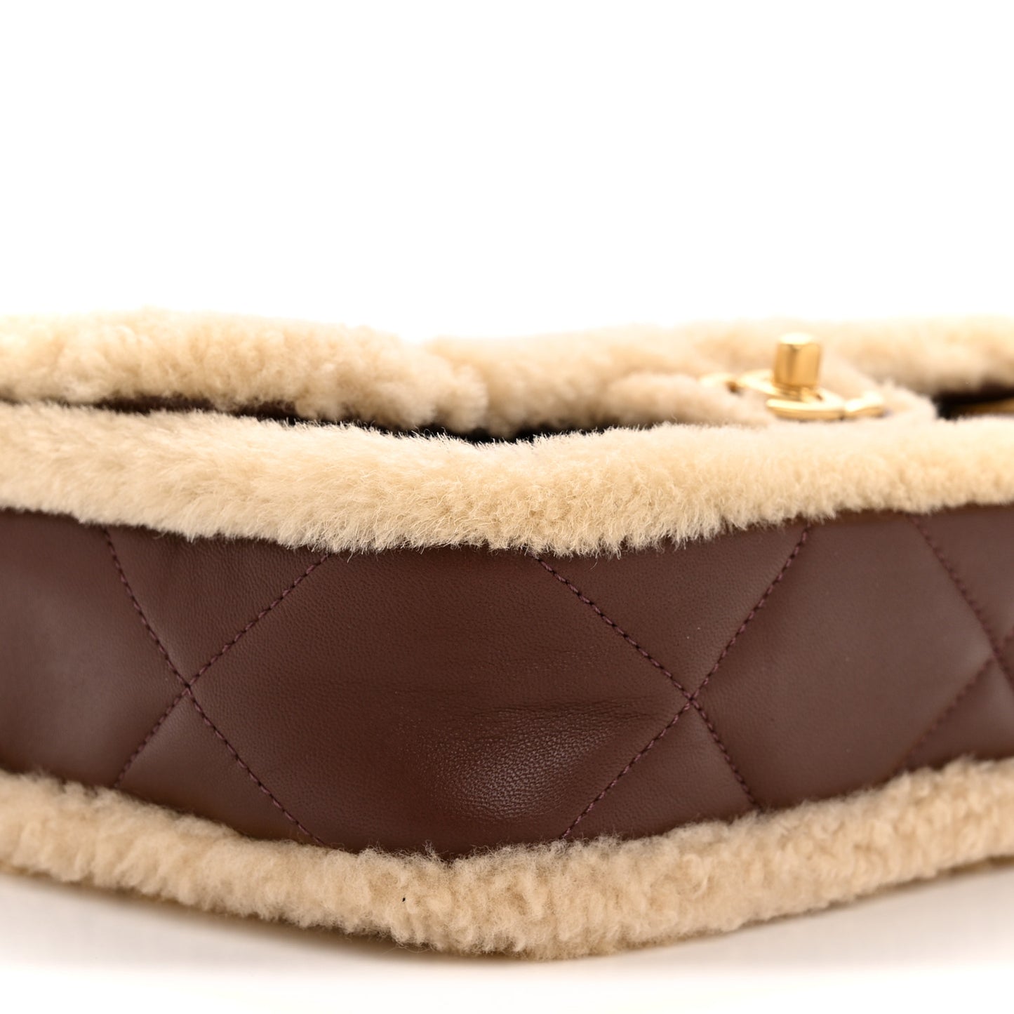 Shearling Lambskin Quilted Furry Coco Flap Beige Dark Brown