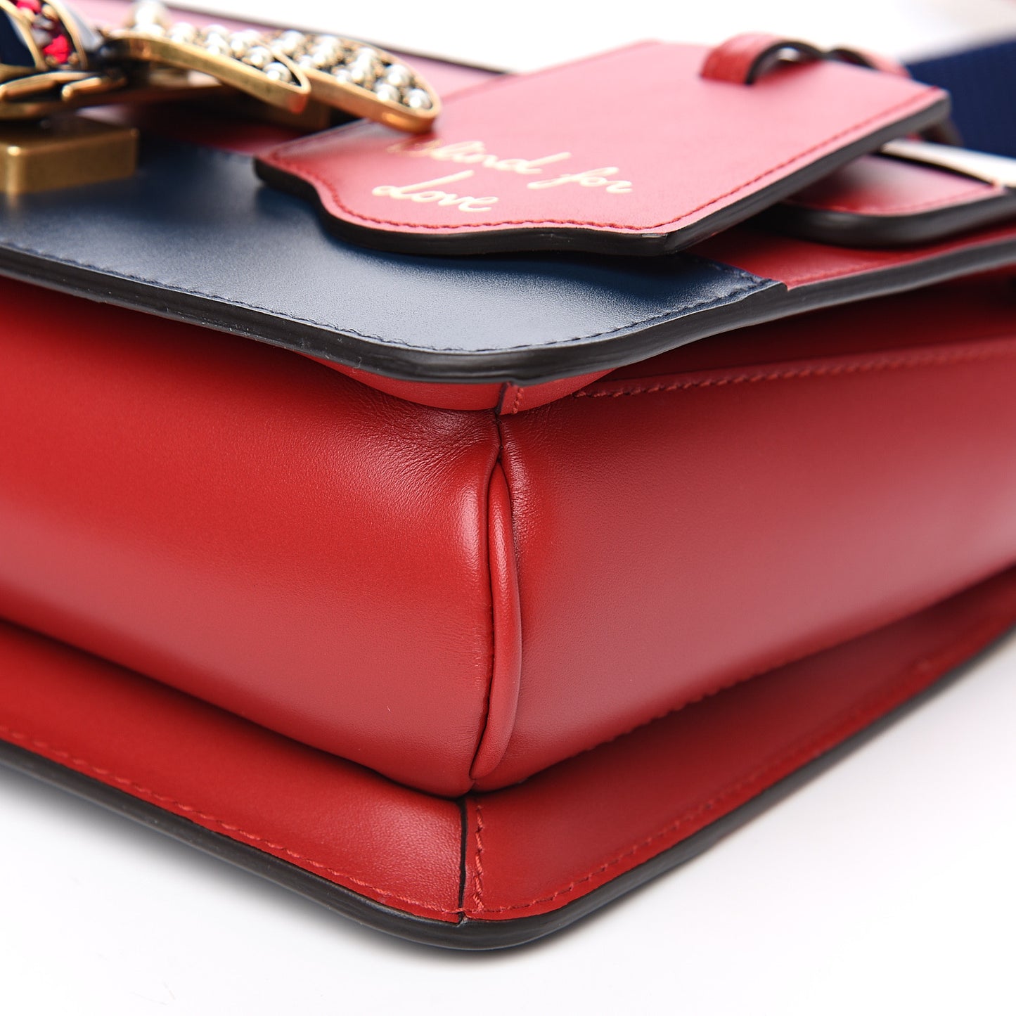 Calfskin Sylvie Web Queen Margaret Shoulder Bag Blue Agata Hibiscus Red Mystic White