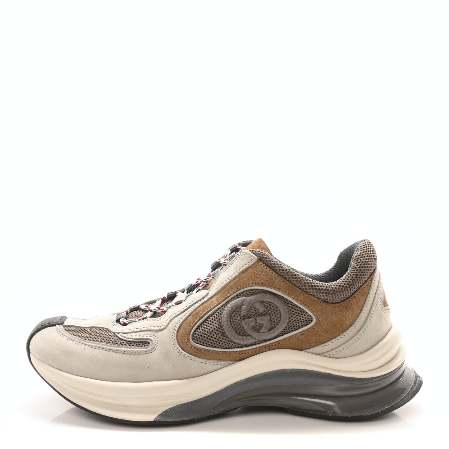 Technical Knit Fabric Suede Calfskin Womens Gucci Run Sneakers 38 Grey Sky