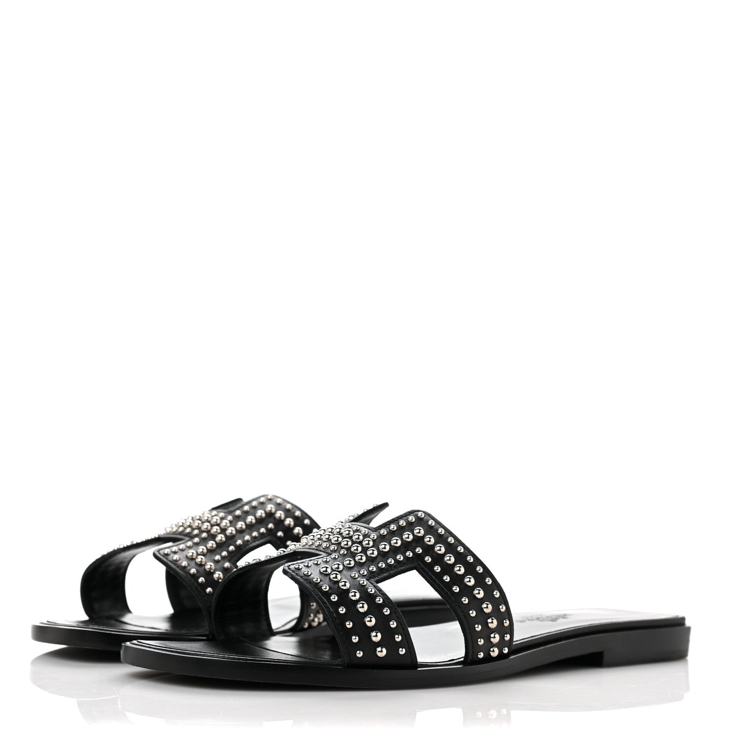 Hermes Calfskin Studded Oran Sandals 36 Black 3 of 10