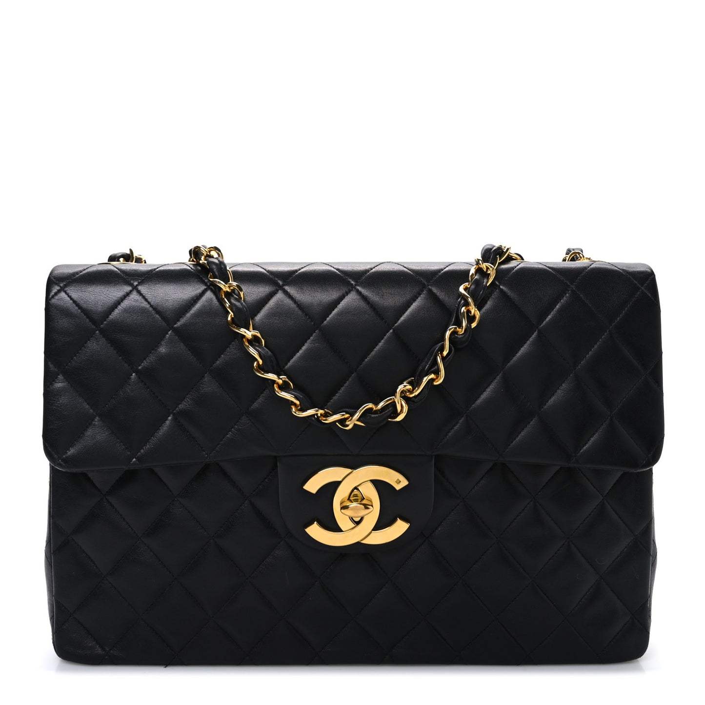 Lambskin Quilted XL Jumbo Single Flap Black