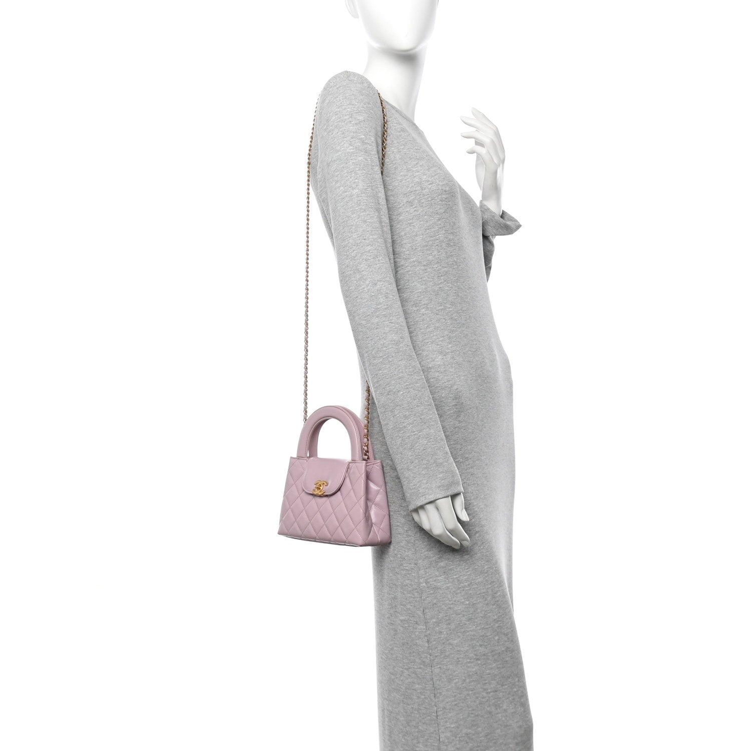 Chanel Shiny Aged Calfskin Quilted Nano Kelly Shopper Light Pink 2 of 10