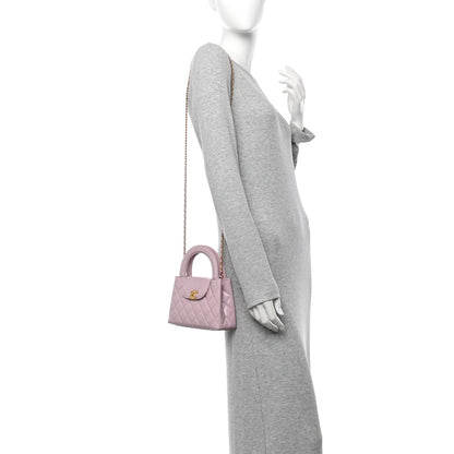 Chanel Shiny Aged Calfskin Quilted Nano Kelly Shopper Light Pink 2 of 10