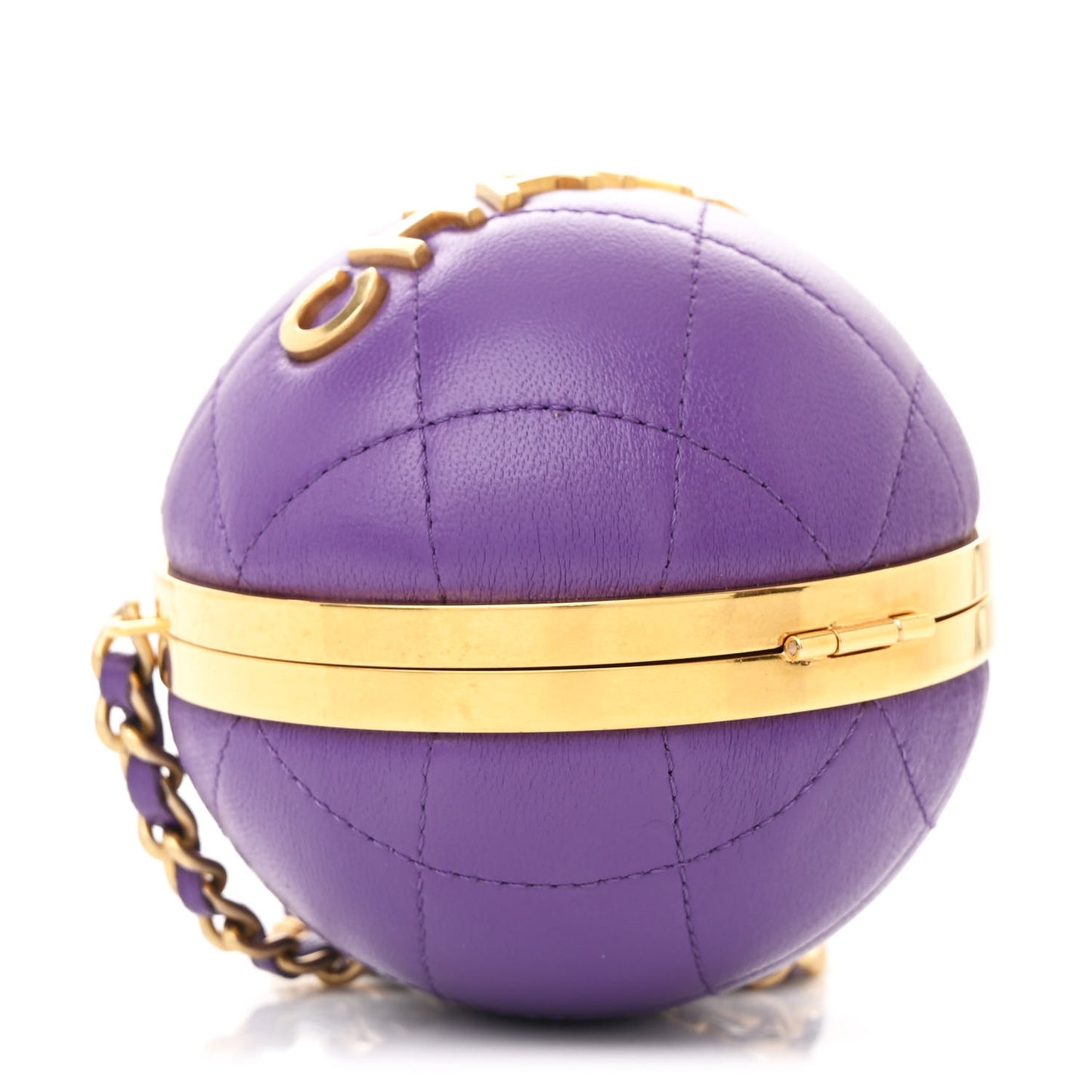 Lambskin CC Minaudiere Sphere Chain Clutch Purple