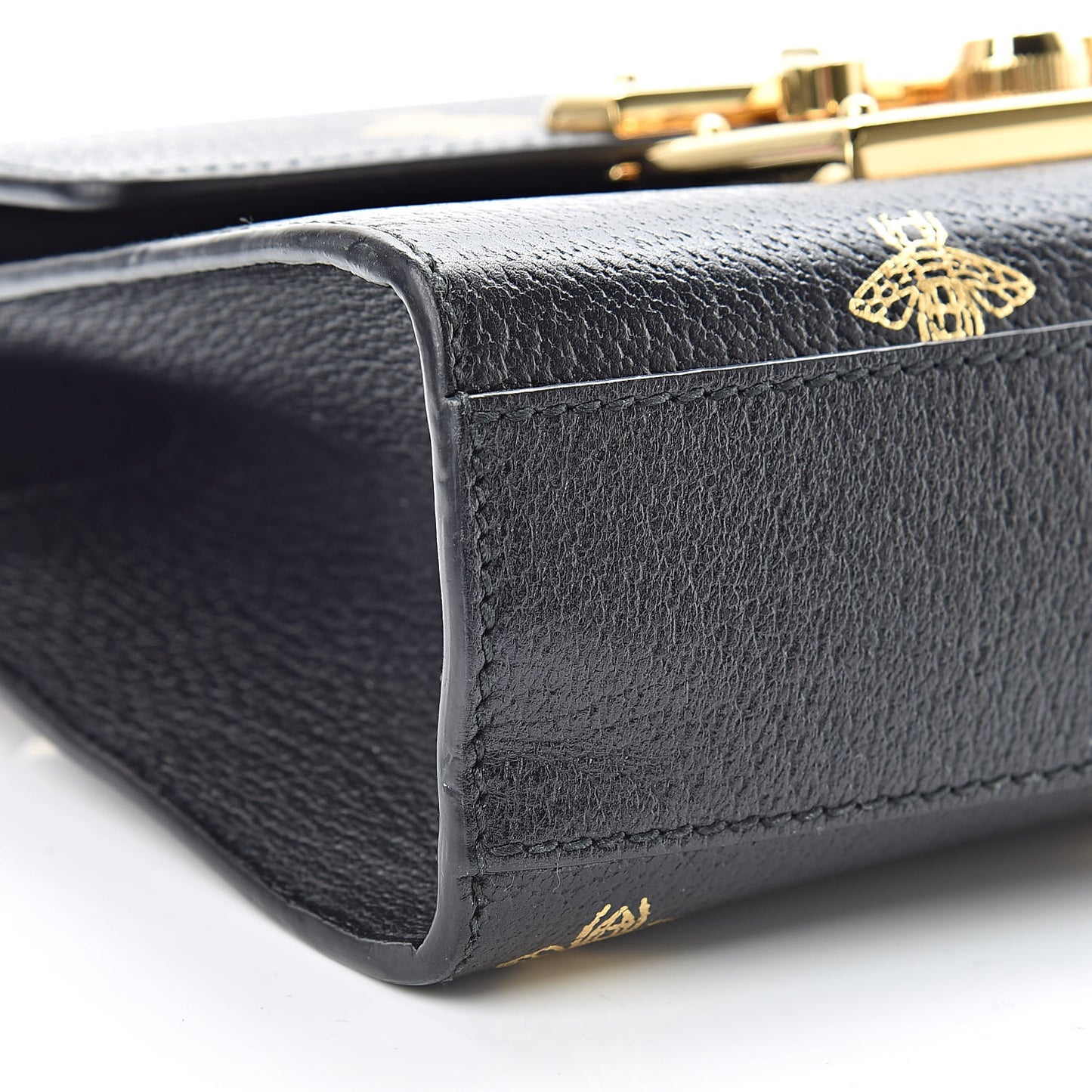 Grained Calfskin Bee Star Small Padlock Shoulder Bag Black