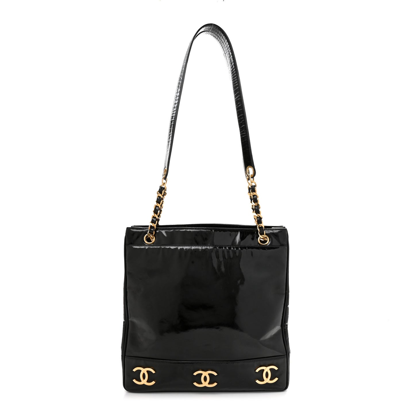 Patent CC Shoulder Bag Black