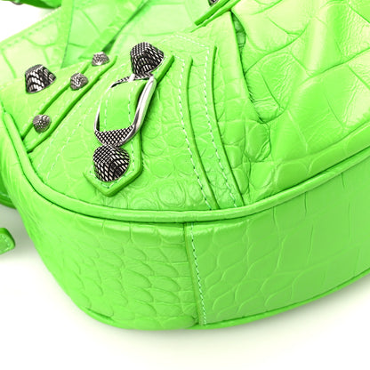 Balenciaga Extra Supple Calfskin Crocodile Embossed Le Cagole Shoulder Bag XS Acid Green 10 of 11