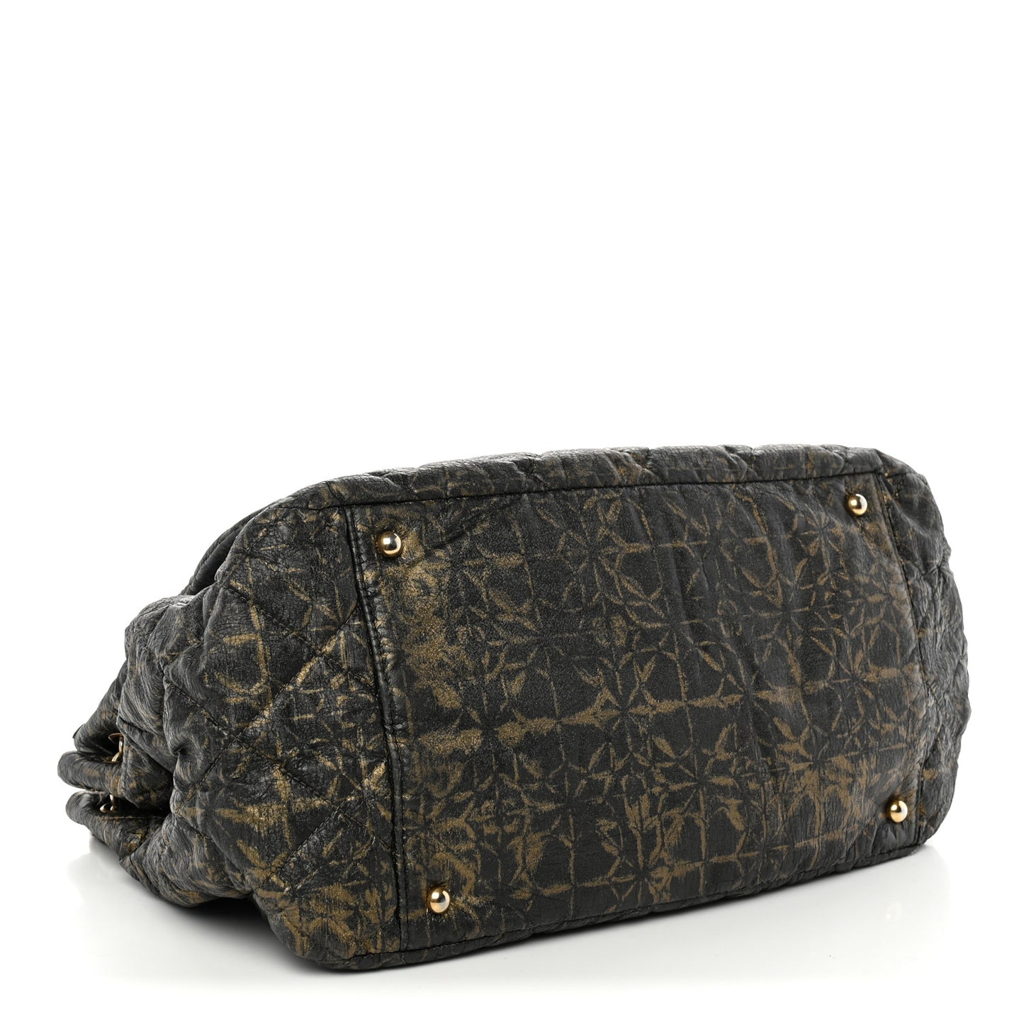 Nylon Printed Quilted Accordion Flap Black Gold