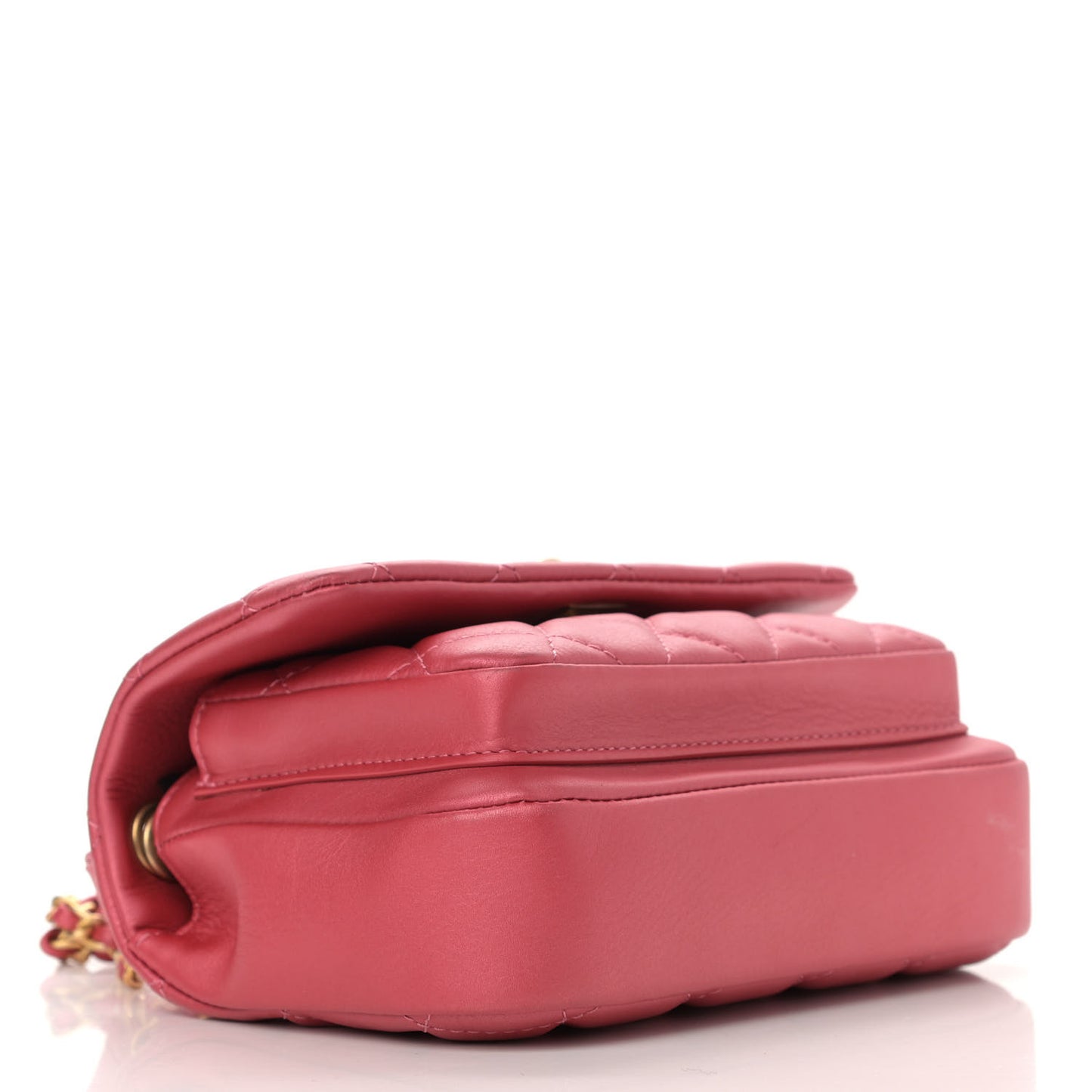 Metallic Calfskin Quilted Top Handle Flap Dark Pink