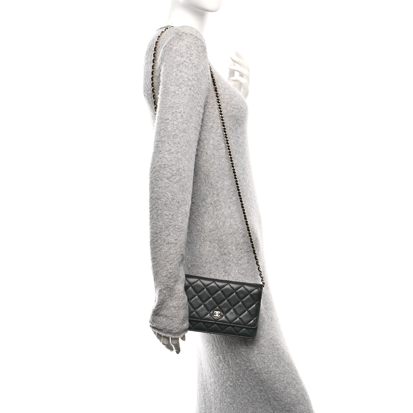 Lambskin Quilted Wallet On Chain WOC Black