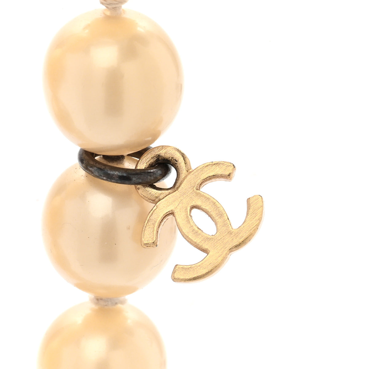 Pearl CC Long Necklace Gold White