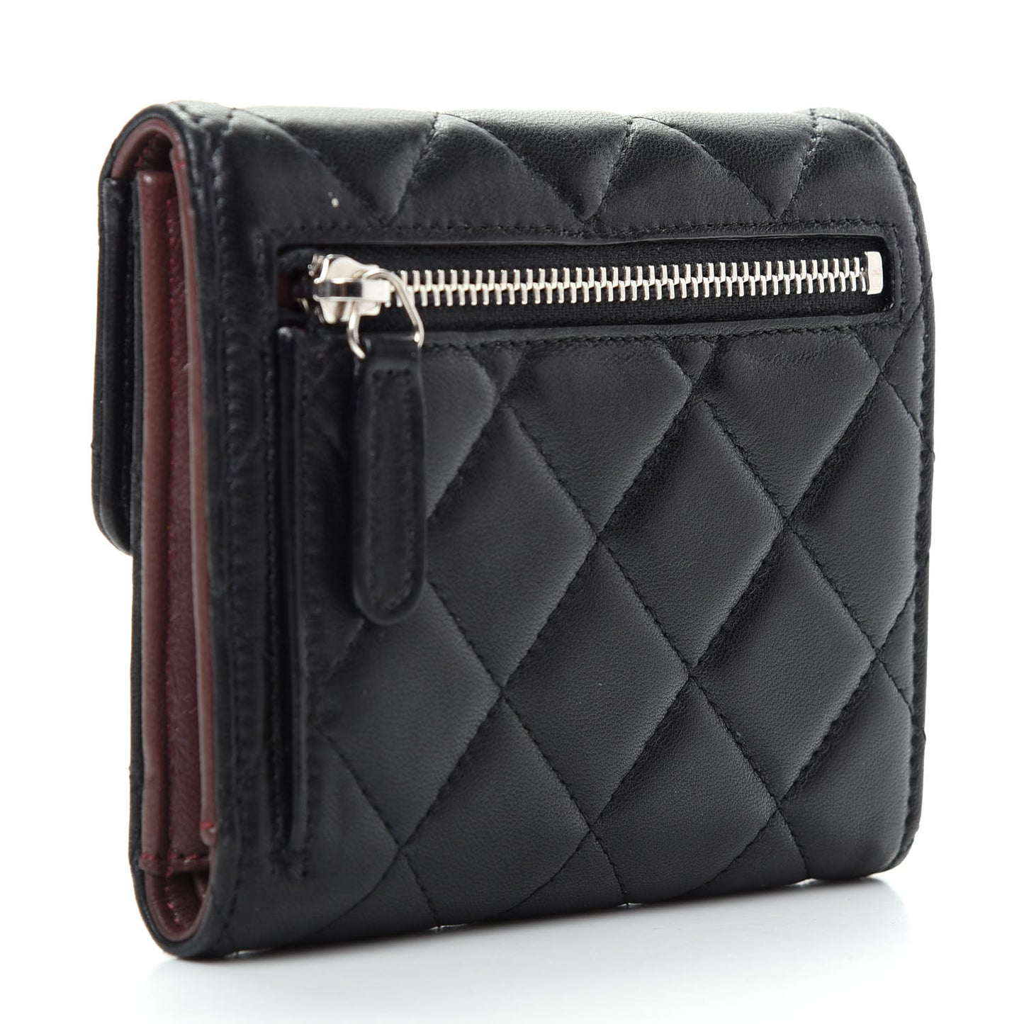 Lambskin Quilted Compact Flap Wallet Black