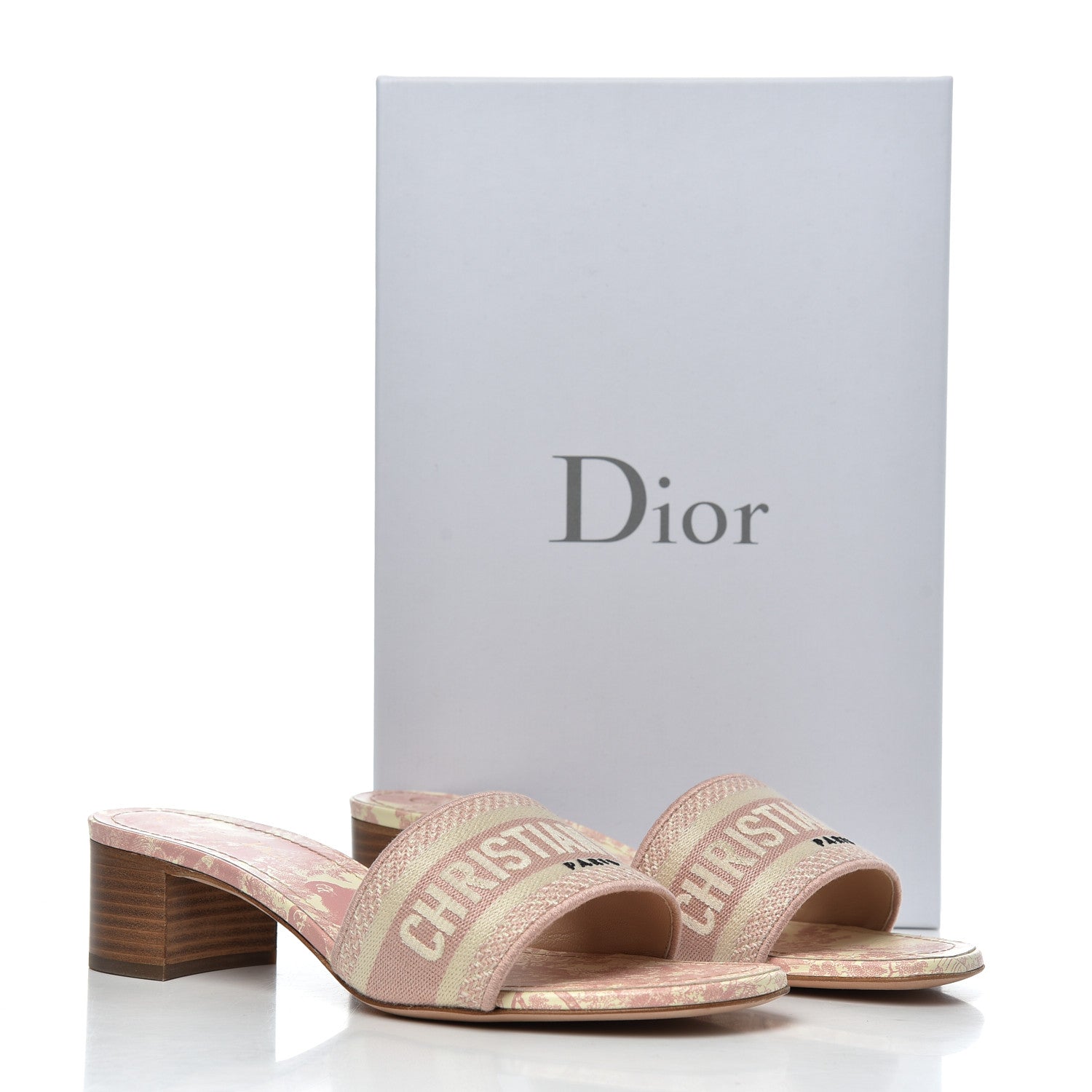 Christian Dior Cotton Toile De Jouy Embroidered Dway 50mm Slide Sandals 39 Light Pink 10 of 10